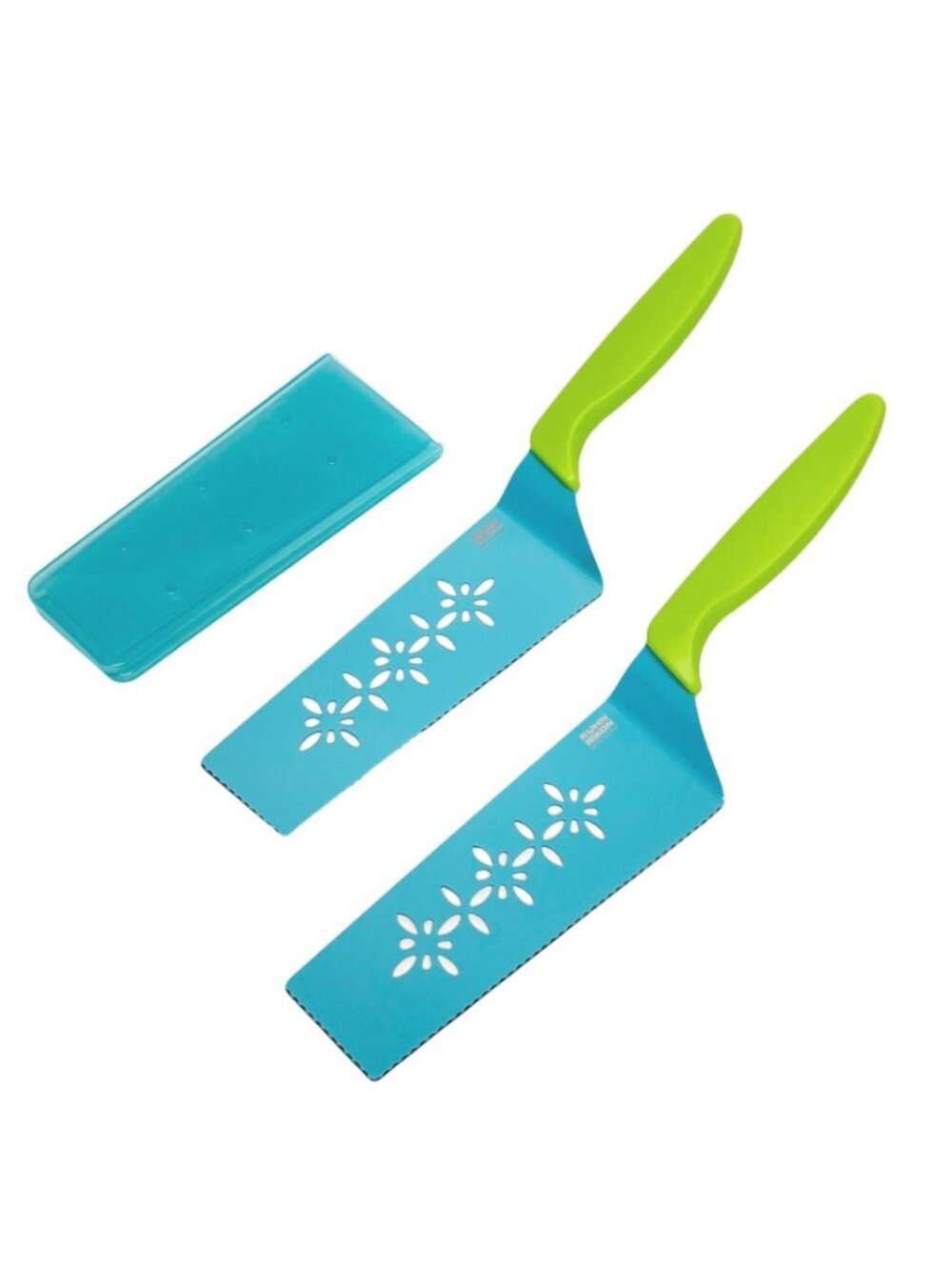 Kuhn Rikon Slice & Serve Knives Set of 2 with Sheaths K65363 NEW AQUA/LIME